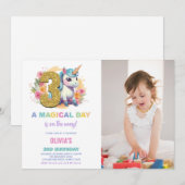 3e Verjaardag Eenhoorn Verjaardag Uitnodigingen fo (Voorkant / Achterkant)