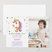 3e Verjaardag Eenhoorn Verjaardag Uitnodigingen w (Voorkant / Achterkant)