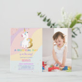 3e Verjaardag Eenhoorn Verjaardag Uitnodigingen w  (Staand voorkant)