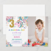 3e Verjaardag Eenhoorn Verjaardag Uitnodigingen w (Voorkant / Achterkant)