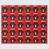 3e verjaardag Eigen naam RED BLACK Paw Prints F05 Cadeaupapier (Vlak)