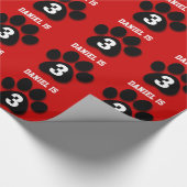 3e verjaardag Eigen naam RED BLACK Paw Prints F05 Cadeaupapier (Hoek)