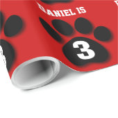 3e verjaardag Eigen naam RED BLACK Paw Prints F05 Cadeaupapier (Rol Hoek)