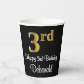3e verjaardag - Elegant Luxe Faux Gold look # Papieren Bekers (Voorkant)