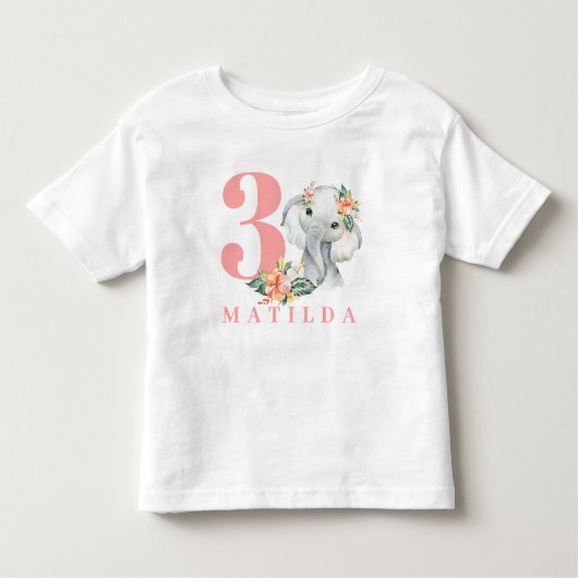 3e verjaardag Elephant Floral T-shirt (Voorkant)