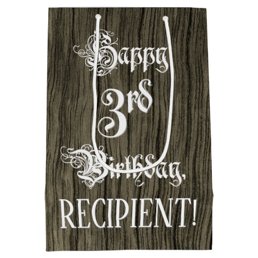 3e verjaardag: Fancy, Faux Wood Kijk + Aangepaste Medium Cadeauzakje (Achterkant)