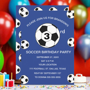 3e Verjaardag Feest Voetbal Blauwe Jongens Sport Kaart