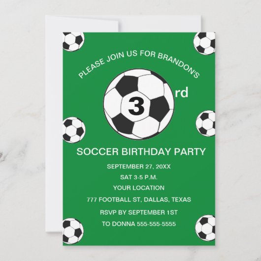 3e Verjaardag Feest Voetbal Groene Jongens Sport Kaart (Voorkant)