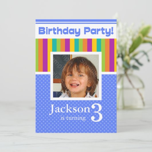 3e verjaardag feestelijke uitnodigingen vun neon B (Staand voorkant)