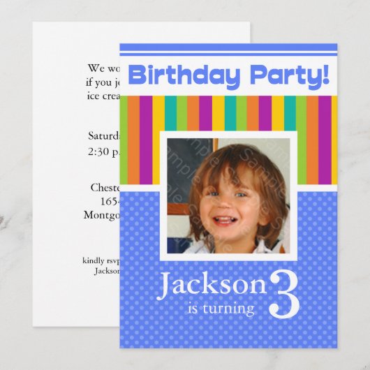 3e verjaardag feestelijke uitnodigingen vun neon B (Voorkant / Achterkant)
