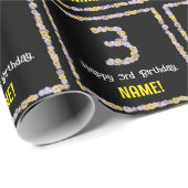 3e verjaardag: Floral Flowers Number, Custom Name Cadeaupapier (Rol Hoek)