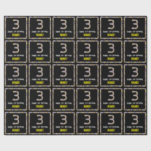 3e verjaardag: Floral Flowers Number, Custom Name Cadeaupapier