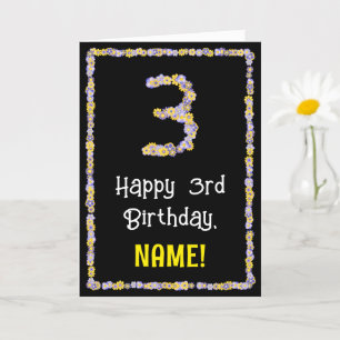 3e verjaardag: Floral Flowers Number, Custom Name Kaart