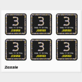 3e verjaardag: Floral Flowers Number, Custom Name Vierkante Sticker (Vel)