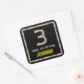 3e verjaardag: Floral Flowers Number, Custom Name Vierkante Sticker (Envelop)