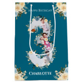 3e verjaardag Foto Blauwgroen Collage Blue Yellow  Medium Cadeauzakje (Achterkant)