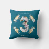 3e verjaardag Foto Collage Blauwgroen Blue Yellow  Kussen (Achterkant)