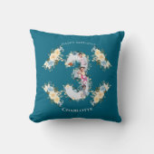 3e verjaardag Foto Collage Blauwgroen Blue Yellow  Kussen (Voorkant)