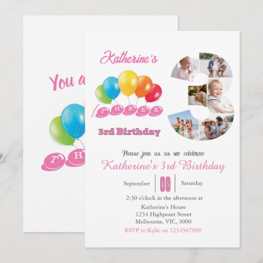 3e verjaardag foto collage nummer 3 Meisje Kaart (Voorkant / Achterkant)