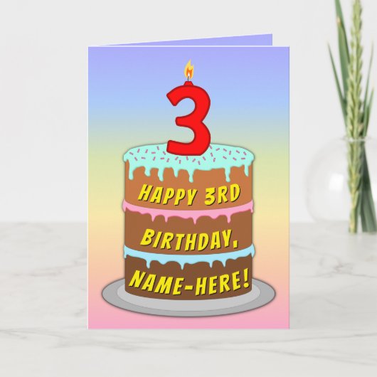 3e verjaardag — Fun Cake & Candle, met aangepaste  Kaart (Voorkant)