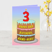 3e verjaardag — Fun Cake & Candle, met aangepaste  Kaart (Gele Bloem)