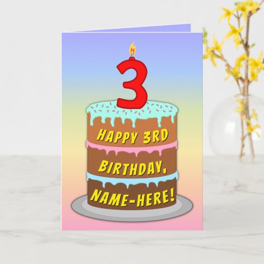 3e verjaardag — Fun Cake & Candle, met aangepaste  Kaart (Gele Bloem)