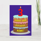 3e verjaardag: Fun Cake en Candle + Custom Name Kaart (Voorkant)
