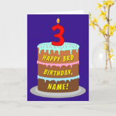3e verjaardag: Fun Cake en Candle + Custom Name Kaart (Gele Bloem)