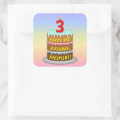 3e verjaardag: Fun Cake en Candle + Custom Name Vierkante Sticker (Tas)