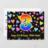 3e verjaardag: Fun Hearts-patroon, Regenboog 3 Briefkaart (Voorkant / Achterkant)
