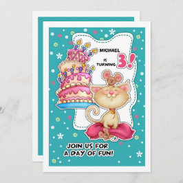 3e verjaardag | Fun Kat & Mice Custom Kaart