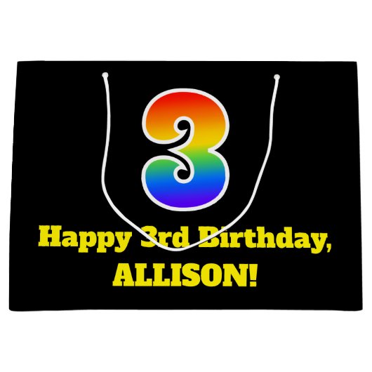 3e verjaardag ~ Fun, kleurrijk, levendig, regenboo Groot Cadeauzakje (Voorkant)