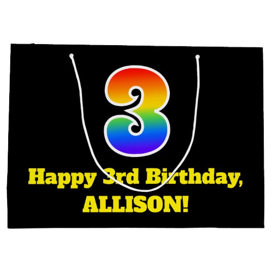 3e verjaardag ~ Fun, kleurrijk, levendig, regenboo Groot Cadeauzakje (Achterkant)