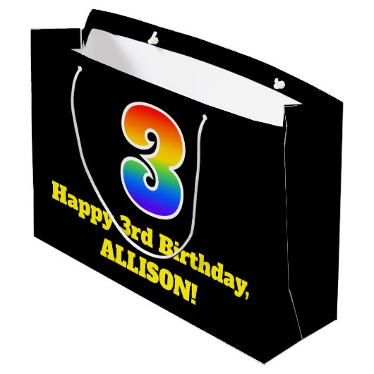 3e verjaardag ~ Fun, kleurrijk, levendig, regenboo Groot Cadeauzakje (Achterkant Gekanteld)