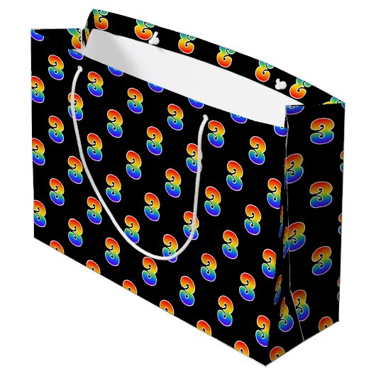3e verjaardag: Fun Rainbow Event Number 3 Pattern Groot Cadeauzakje (Achterkant Gekanteld)