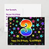 3e verjaardag: Fun Stars Patroon, Regenboog 3, Naa Briefkaart (Voorkant / Achterkant)