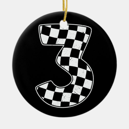 3e verjaardag geruite nummer 3 auto race vlag keramisch ornament (Voorkant)