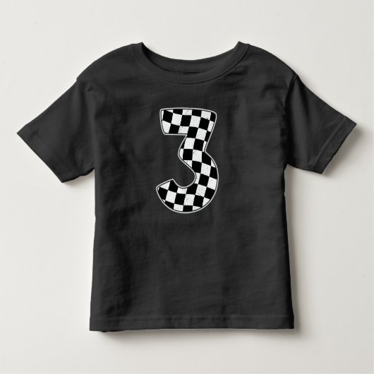 3e verjaardag geruite nummer 3 auto race vlag kinder shirts (Voorkant)