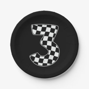 3e verjaardag geruite nummer 3 auto race vlag papieren bordje