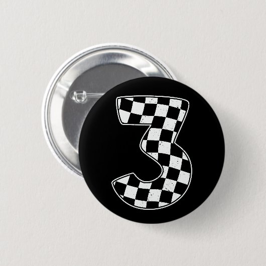 3e verjaardag geruite nummer 3 auto race vlag ronde button 5,7 cm (Voorkant /achterkant)