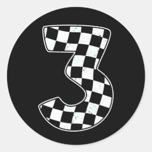 3e verjaardag geruite nummer 3 auto race vlag ronde sticker