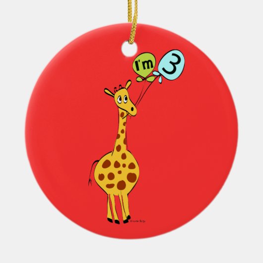 3e verjaardag Giraffe en luchtballonnen Keramisch Ornament (Voorkant)