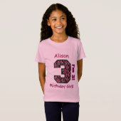 3e verjaardag Girl Pink Zebra Stripes Aangepaste n T-shirt (Voorkant volledig)