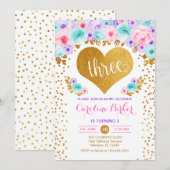 3e verjaardag - Gold Heart Blauwgroen Paarse Roze Kaart (Voorkant / Achterkant)