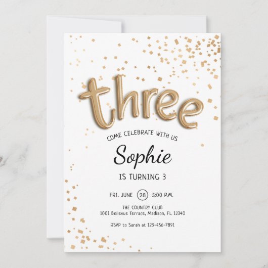 3e verjaardag - Gold White Kaart (Voorkant)