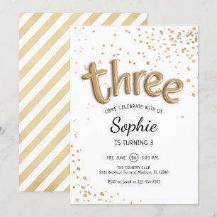 3e verjaardag - Gold White Kaart