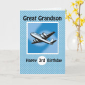 3e verjaardag, Grote kleinzoon, vliegtuig op blauw Kaart (Gele Bloem)