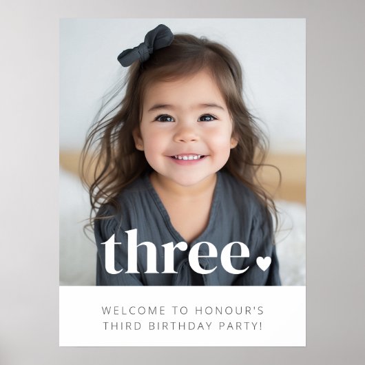 3e verjaardag hart foto welkom teken poster (Voorkant)