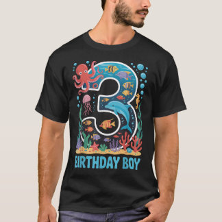 3e Verjaardag Jongen Aquarium Feestje Vis Strand O T-shirt