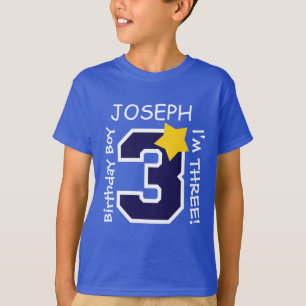 3e verjaardag Jongen BLUE Eentje Eigen naam A02A T-shirt